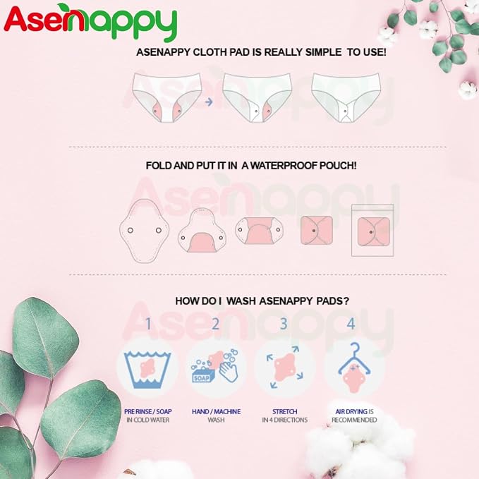 Random Prints Meduim Size Regular Cloth Menstrual Pads Reusable Sanitary Pads (M-5 PCS-Random Prints)