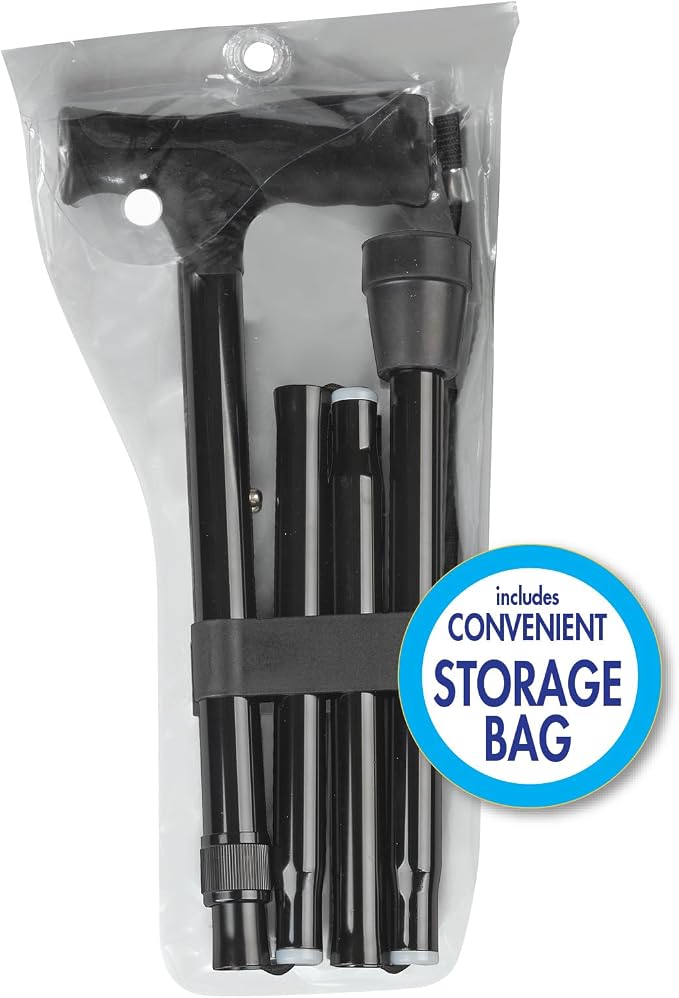Thera|Care Adjustable Folding Walking Cane | 33” to 37” Height | 300 lbs 136 kg Weight Capacity | Sturdy, Lightweight Aluminum | Folds with Included Storage Pouch