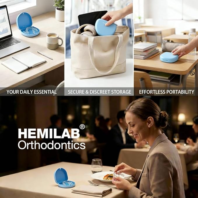 2 Pack Retainer Case, Slim Aligner Case with Vent Holes and Silicone Liner, Compatible with Invisalign, Includes Removal Tool, Brush, Chews, Blue