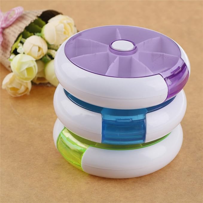 Pill Cases Weekly INVODA Pill Organizer 7 Day 3 Times Medicine Pill Dispenser Push Button Rotate Pill Planner with 7 Compartments