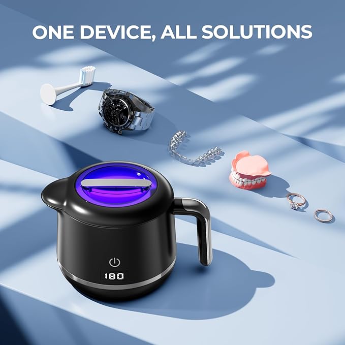 Dental Ultrasonic Retainer Cleaner Machine: Dental Cleaning Pod for Denture/Mouth Guard/Aligner/Night Guard/Braces/Toothbrush Heads/Jewelry - 45kHz Retainer Cleaner with Digital Timer & 200ML