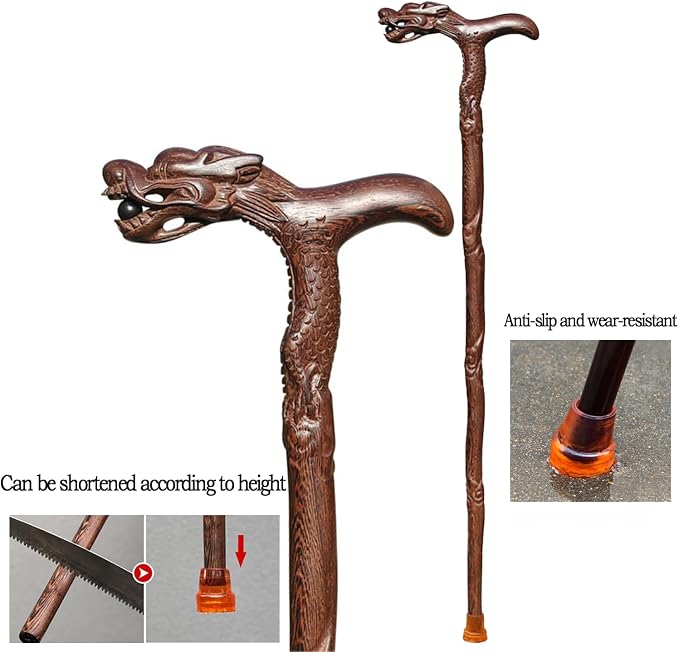 Dragon Canes for Men, Handmade Wooden Walking Canes for Men Women,Heavy Duty Up to 500 Pounds,Exquisite Natural Wood Carved Walking Ergonomic Stick