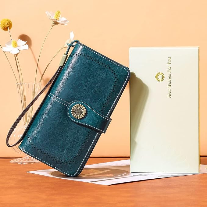 SENDEFN Wallets for Women Leather Credit Card Holder with RFID Blocking Large Capacity Wristlet | with RFID Blocking