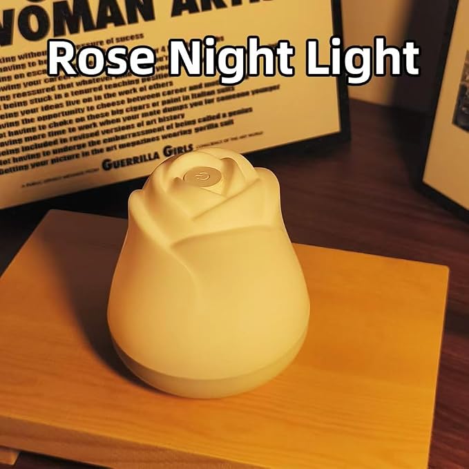 Rose Night Light, 3 Brightness Touch Control Dimmable LED Bedside Lamp, Portable Table Uplights Gift for Men Women Teens Kids Children Sleeping Aid(1 Pack)