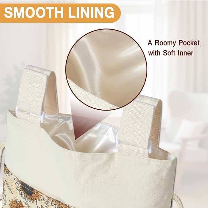 Walker Bag, Washable Walker Accessories Storage Bags with Cup Holder, Handy Walker Basket Pouch Tote Bag for Folding Walker, Wheelchairs, Strollers (Yellow Sunflower)