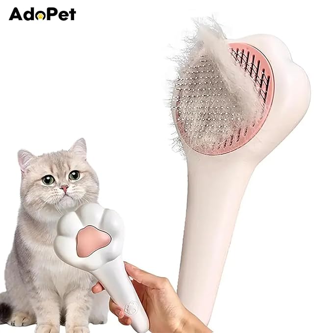 Self-Cleaning Pet Grooming Brush – Smooth Grooming Brush for Dogs and Cats, Easy Hair Removal with the Push of a Button, Gentle Shedding Remover for Small Pets (Cat Paw)