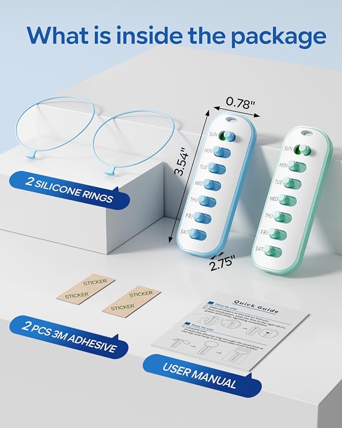 Betife 2-Pack Pill Reminder Tracker - Elastic Lanyard & 3M Stickers, Reusable Medication Reminder for Most Pill Bottles, Daily Habit Tracker for Seniors & Busy Adults