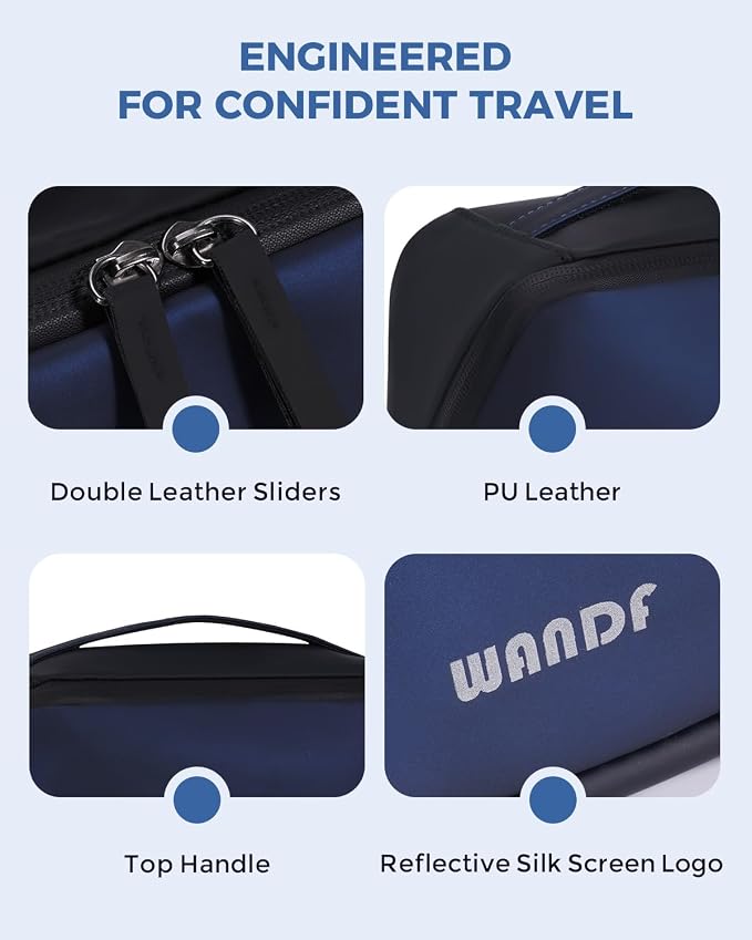 WANDF PU Leather Toiletry Bag for Men, Dopp Kit with Hanging Pouch