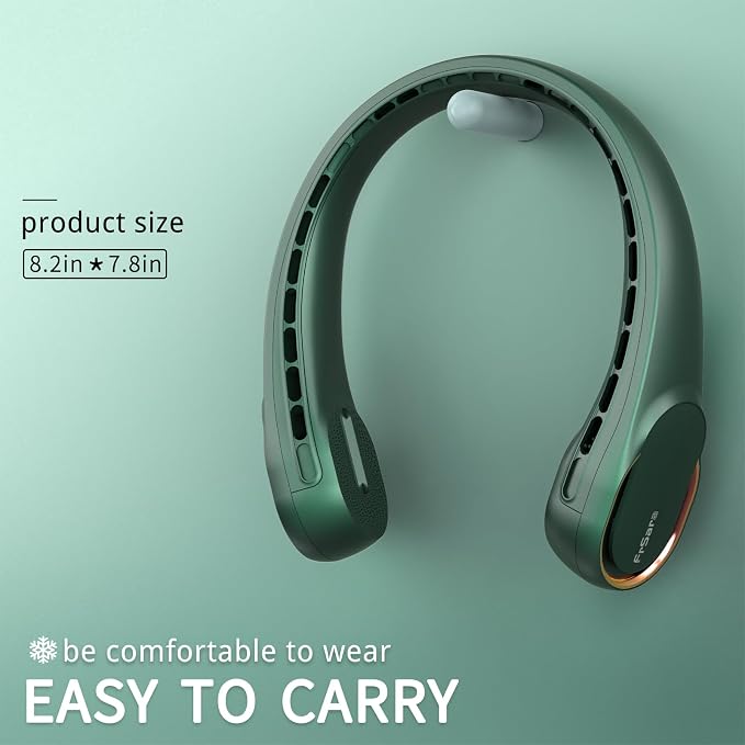 FrSara Bladeless Neck Fan, Strong Wind, Adjustable, 360° Cooling, Quiet | No Blade Fan Design, No Hair Twisting, Even Air Volume On Both Sides, Non-Slip Material, Short Charging, Long Use Time