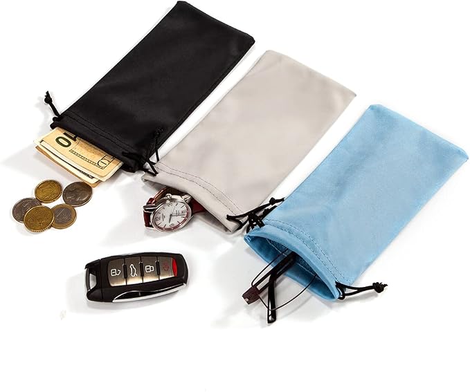 TRIUMPH VISION Glasses Case Soft Eyeglass Case Sunglass Pouch Cloth 3 Pack | Thick Microfiber Pouch Drawstring Pouch Eye Glass Bag Sunglasses Sleeve Storage, Lens Protection Cover,Cleaning Lens Screen