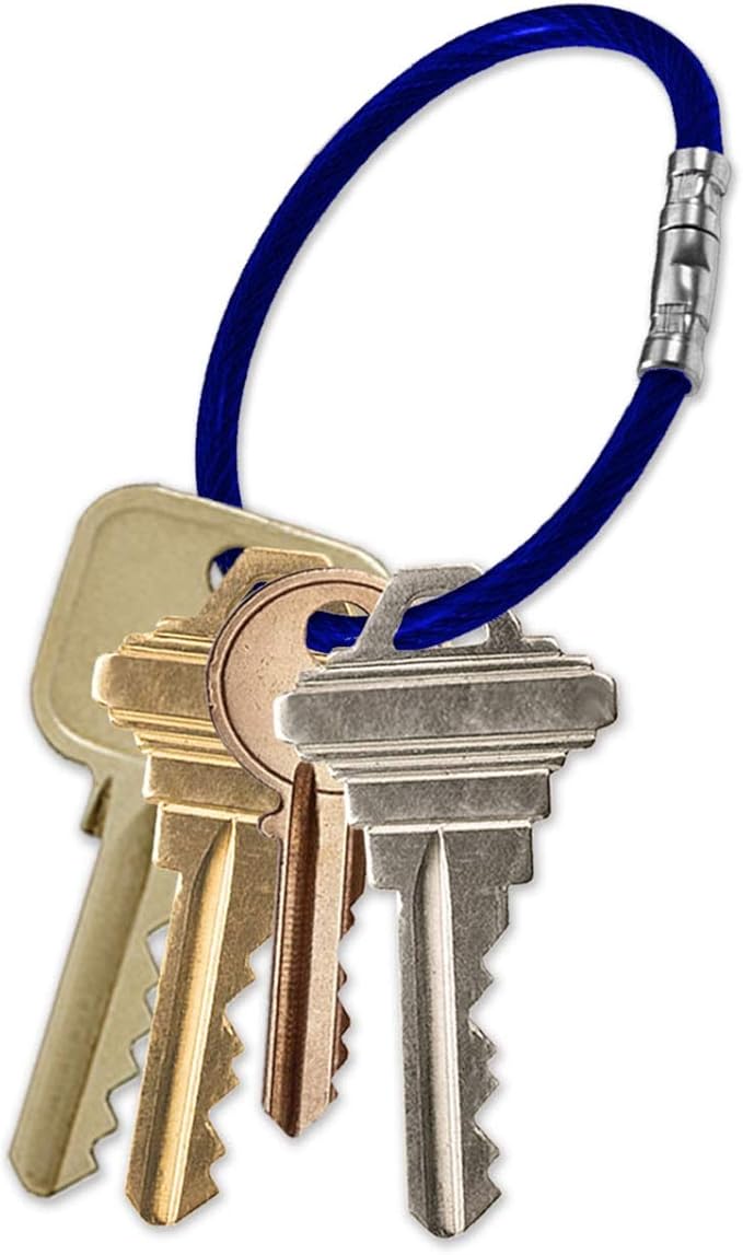Lucky Line 5” Twisty Lock Key Ring, Flexible Nylon Coated Steel Wire Loop, Corrosion-Resistant and Durable, Blue, 5 Pack (8113005)