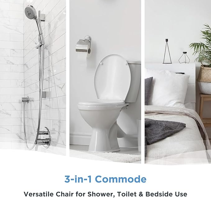 Journey SoftSecure 3-in-1 Commode Chair - 3-in-1 Bathroom Chair with Microban - Bedside Commode Chair for Toilet with Arms & Pail - Elevated Toilet Seat & Shower Chair - Raised Toilet Seat