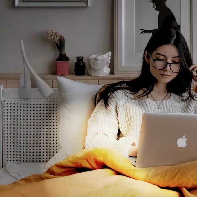 LED Reading Light, Eye-Caring Book Light for Reading in Bed, 360° Flexible Clip on headboard lamp, 5W 3000k Desk Lamp with Clamp for Bedroom, Office, Painting, Workbench and Sewing, White