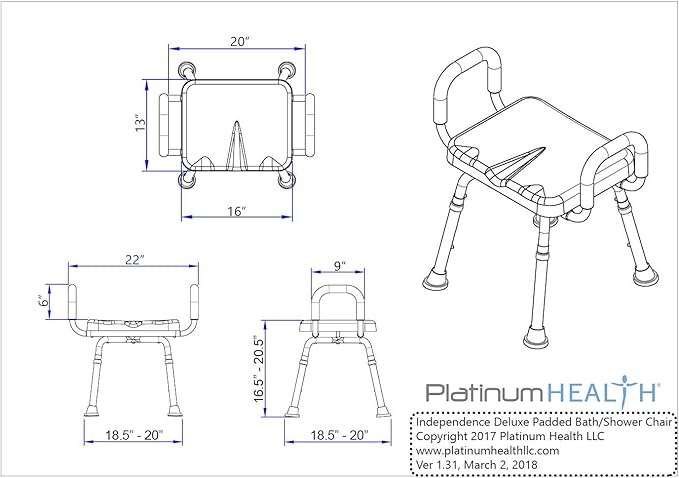 Independence Medical Shower Bench, Bath Stool Chair, Bathroom Transfer Seat, Elderly Assistance Products, Shower Chairs, Adjustable, Padded Seat & Handles, Aluminum Frame, Anti-Slip (Blue)
