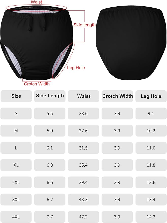 Adult Reusable Swim Diapers for Incontinence pecial Needs Swimwear Waterproof Leakproof Cloth Diaper Covers Unisex Black L