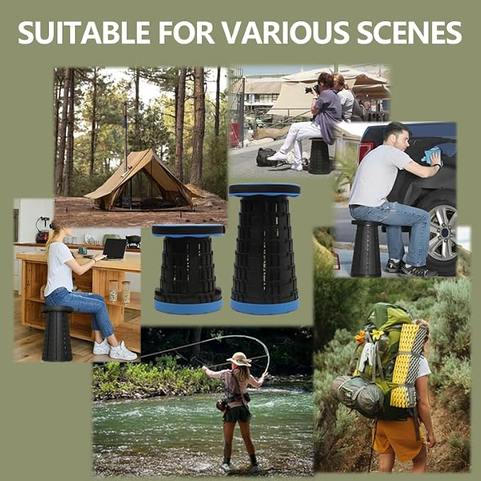 JAEMEYEM Upgraded Foldable Stool, Capacity Portable Retractable Small Folding Stool, Collapsible Telescoping Camping Stool for Adults Outdoor Fishing Hiking Gardening Travel BBQ