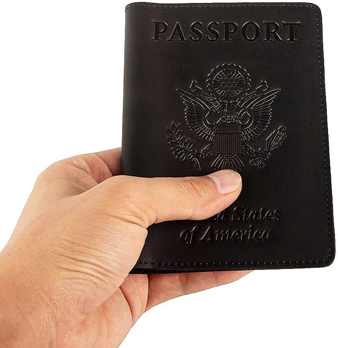 Genuine Leather Passport Holder Travel Wallet RFID Passport Cover Case for Women Men (Black)