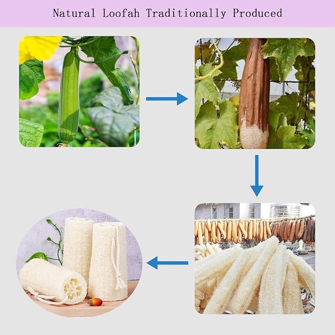 Natural Loofah Exfoliating Body Scrubber,3 Pack | Bath Sponge with Hanging Loop,Shower Loofah Sponge Body Scrubber for Women and Men,Biodegradable Spa Gift