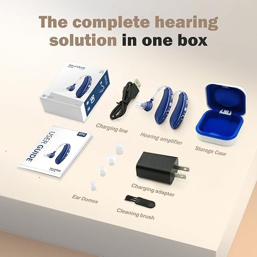 Hearing Aids for Seniors, Rechargeable Hearing Aids for Seniors with 80H Battery Life, Hearing Aid Pair, Noise Reduction DSP Chip, 4 Listening Modes, BTE Hearing Aids for Severe Hearing Loss