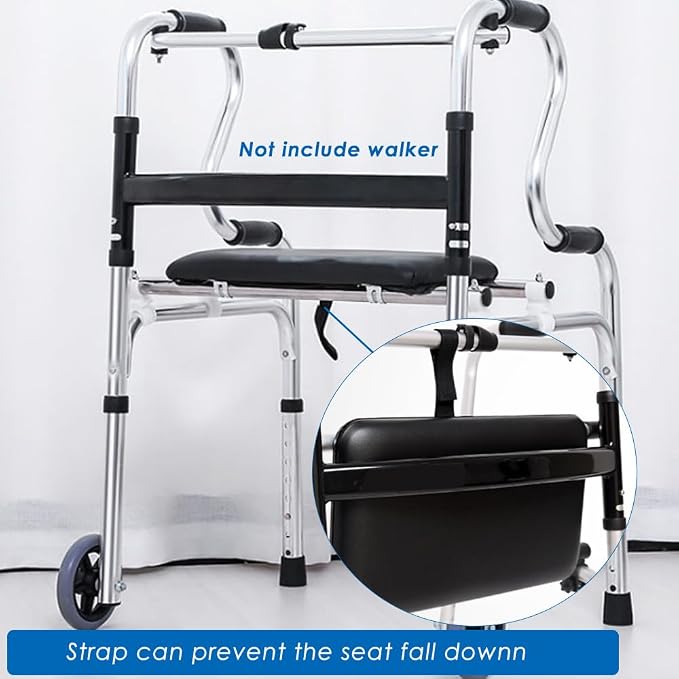 Adjustable Walker Rest Seat, Folding Walker Attachable Seat for Elderly Disabled, Range:20"~24" (Leather)