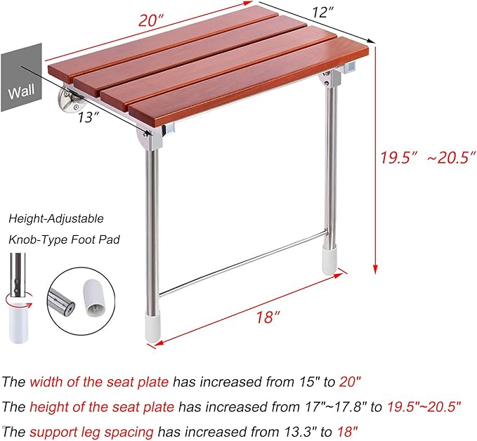 Folding Wall Mounted Shower Seat - Fold Down & Up, Handicap Bench for Elderly