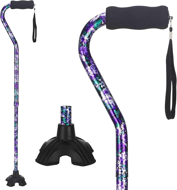 Floral Canes for Women Folding Cane for Stability with Non-Slip Base, Adjustable Walking Cane for Seniors - Lightweight Collapsible Walking Sticks with T & Offset Handle