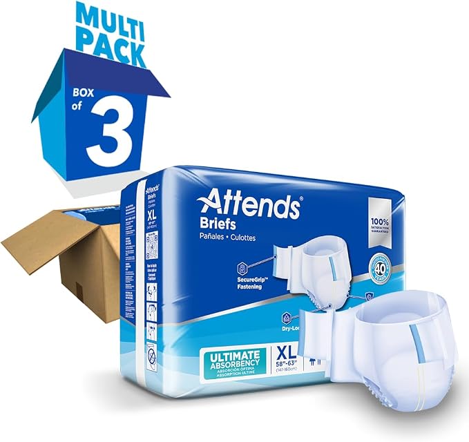 Attends Confidence® Adult Unisex Disposable SmartCool® Briefs, X-Large, 58"-63" Waist, SecureGrip Tab Closure, Ultimate Absorbency, Breathable Materials, 60ct Case