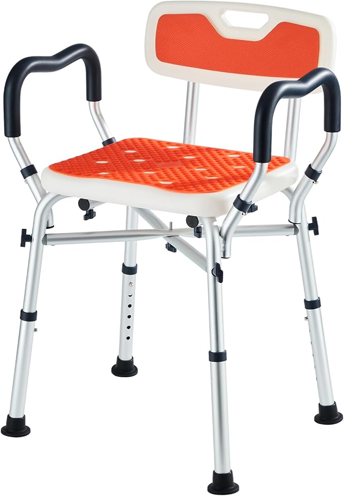Shower Chair for Inside Shower, Padded Shower Seat Chair with Arms and Back, 6-Level Adjustable Shower Stool Chair for Elderly and Disabled, 550 LB Heavy Duty Handicap Shower Bath Chair