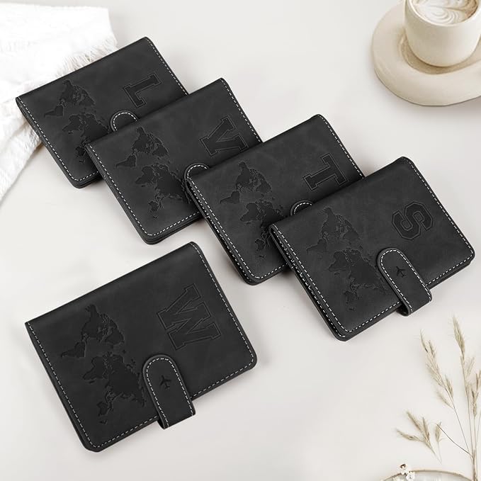 Passport Holder for Travel Essentials Personalized Initial Wallets | Embossed Letter A-Z Design, RFID Blocking, Passport Cover, Passport Book Holders, Men Women, Personalized Gifts, Black-R