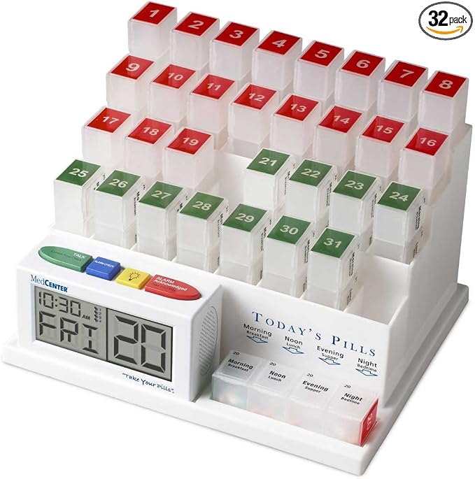The MedCenter System - Talking Monthly Medication Organizer and Alarm