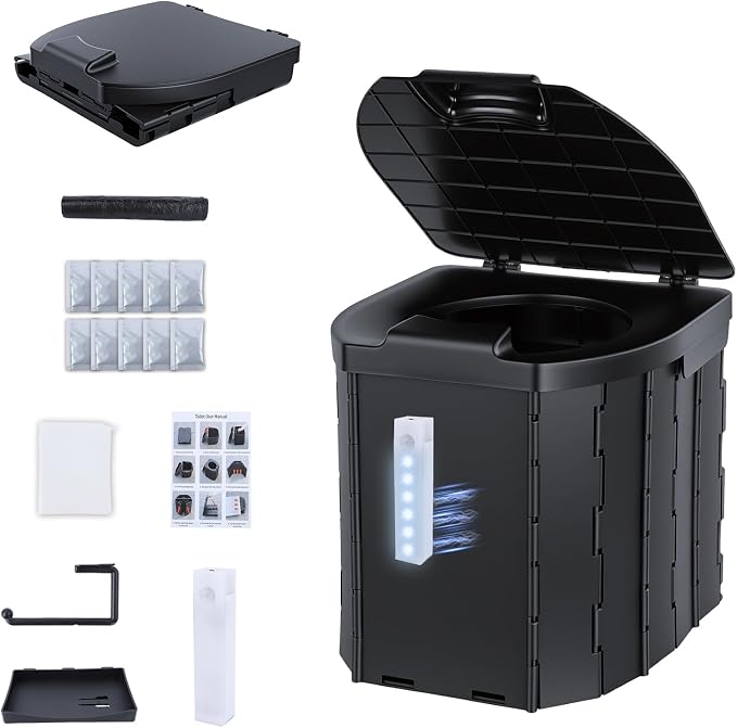 Portable Folding Camping Toilet, Compact Collapsible Outdoor Commode Potty