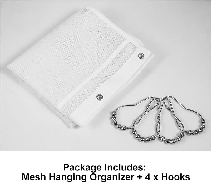 Bsagve 2 Pack Mesh Hanging Caddy Organizer with 6 Pockets, Shower Curtain Rod Liner Hanging Storage Pockets Bathroom Hanger, Bath Toy Holder