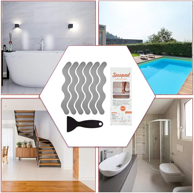 36 PCS Anti Slip Shower Stickers, Safety Bathtub Strips Adhesive Decals with Premium Scraper for Bath Tub Shower Stairs (Grey)