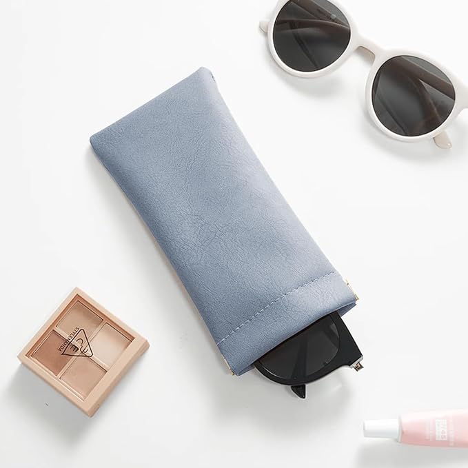 3 Pack Leather Eyeglasses Cases PU Soft Sunglasses Pouch Squeeze Top Portable Glasses Cases for Men Women