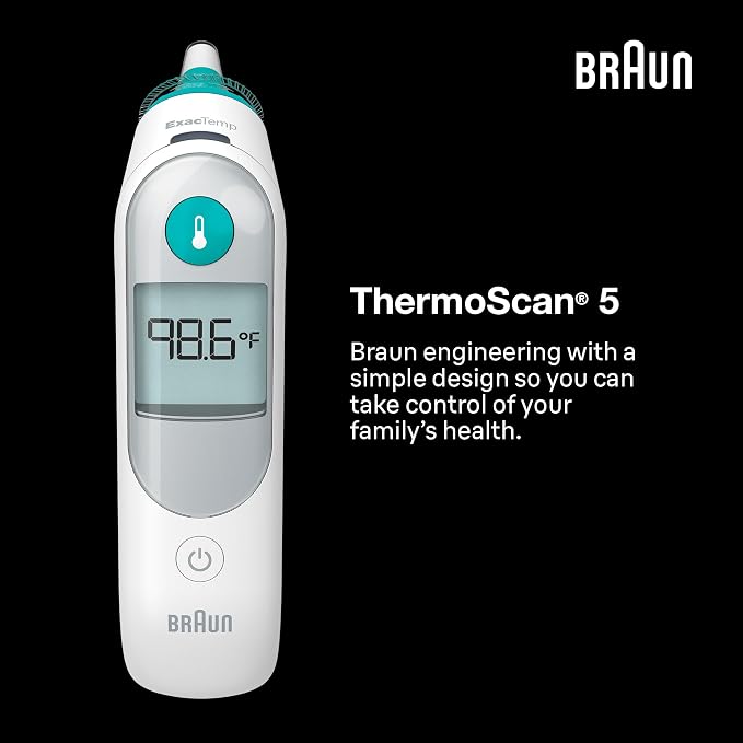 Braun ThermoScan 5 Digital Display Ear Thermometer | Baby and Infant Thermometer with ExacTemp Stability Indicator for Professional Accuracy, Recommended by Pediatricians