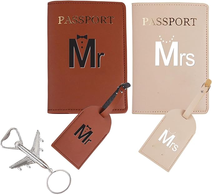 Passport Wallets Travel Holder Set,his and her passport holder and luggage tags,Honeymoon gift, Slim Passport Case Covers