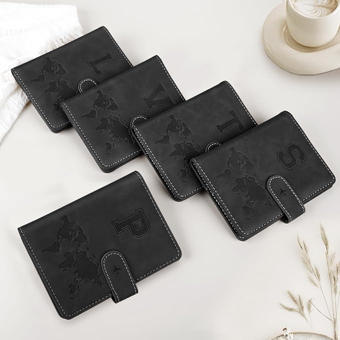 Passport Holder for Travel Essentials Personalized Initial Wallets | Embossed Letter A-Z Design, RFID Blocking, Passport Cover, Passport Book Holders, Men Women, Personalized Gifts, Black-P