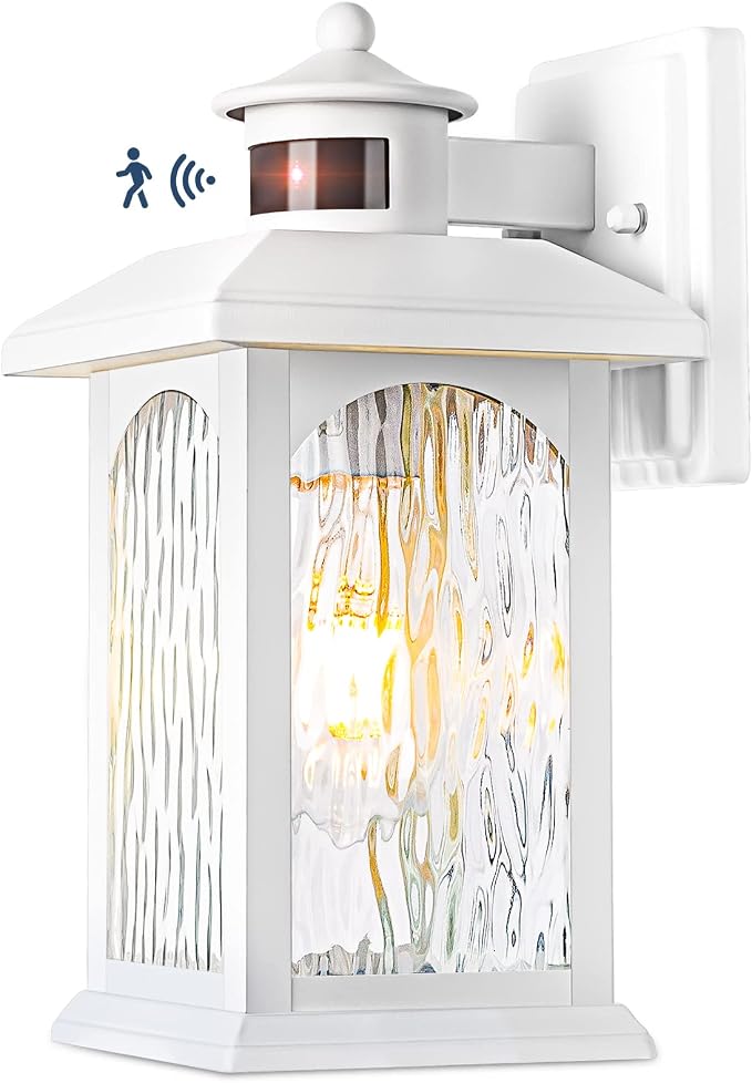 FILIYANO White Motion Sensor Outdoor Wall Lantern, Dusk to Dawn, 1 Pack | Anti-Rust, Waterproof Exterior Sconce, Outside Fixture with 3 Modes, Coastal Coach Light for Front Door, Garage, Porch, Patio