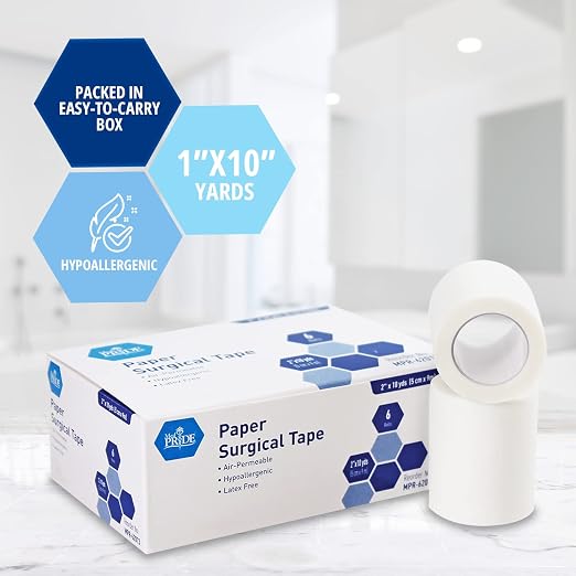 MED PRIDE Paper Surgical Tape,2 in x 10 yd,Hypoallergenic,Latex-Free,6-Pk
