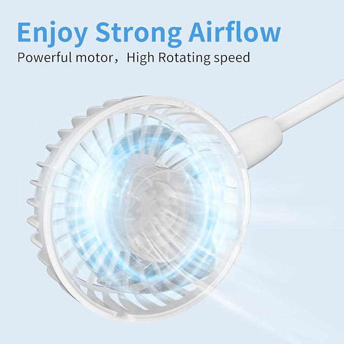 HandFan Upgraded Neck Fan with 5000mAh Rechargeable Battery, 26H Longest Runtime - 6 Speeds Visible Blades Portable Fan, 360° Flex Neck for Park/Game/Travel, Safety Grille & Hair Protection (White)