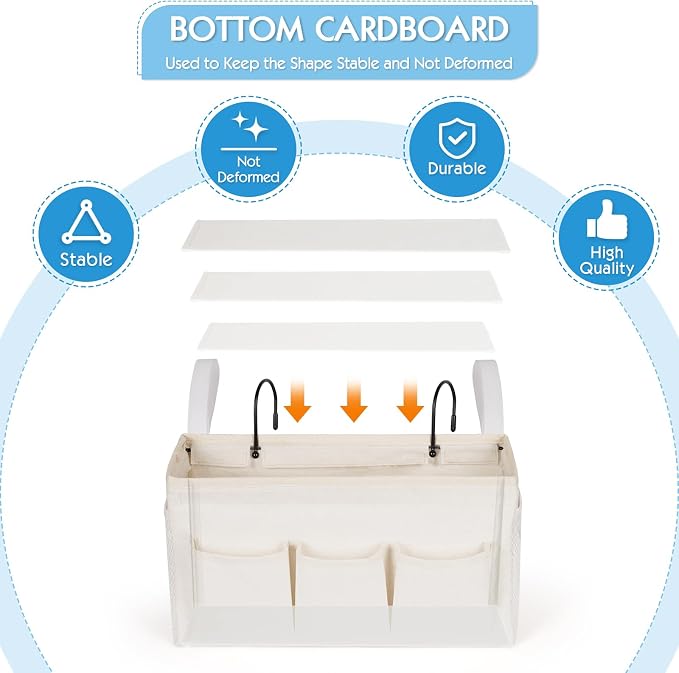 Bedside Caddy Bedside Storage Bag for Headboards/Bunk Bed | Hanging Bed Caddy with Hooks fits Bunk bed Hospital Beds Dorm Bed Rails, Essentials for Phones, Books, Remotes, Water Bottles