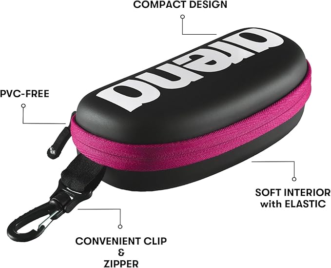 ARENA Unisex Adult Swim Goggle Case for Swimmers Protective Hardcover Carrying Case Clip for Backpacks