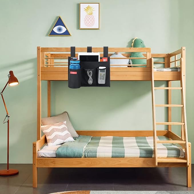 Zafit Hanging Bedside Caddy, Bedside Storage Organizer for Magazine, Phone, Remote control (4 Pockets-Black)