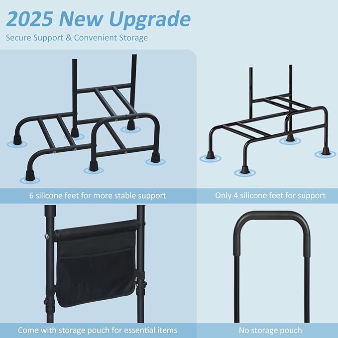 2 Step Stool with Handle for Elderly Adults, Portable Footstool Bed Steps for High Beds, Two Step Stools for Seniors with Adjustable Handrail Non-Skid Platform, Foot Stool for Kitchen Bathtub (Black)