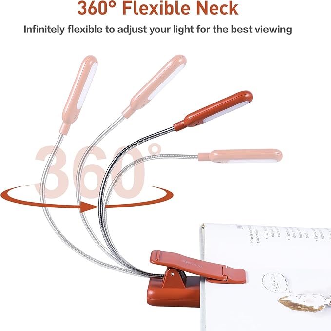 VAVOFO Rechargeable Book Light for Reading in Bed Kids, 7 LED Reading Light with 9-Level Warm Cool White Daylight, Eye Care Lamp with Power Indicator for Bookworms (Mocha Brown)