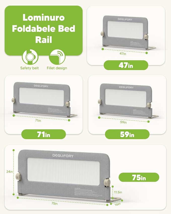 Bed Rail for Toddlers, 71IN Baby Bed Rail Guard Folding Up, Child Safety Side Railing Guards with Reinforced Anchor for Twin, Full, Queen, King Bunk Size Bed —Grey