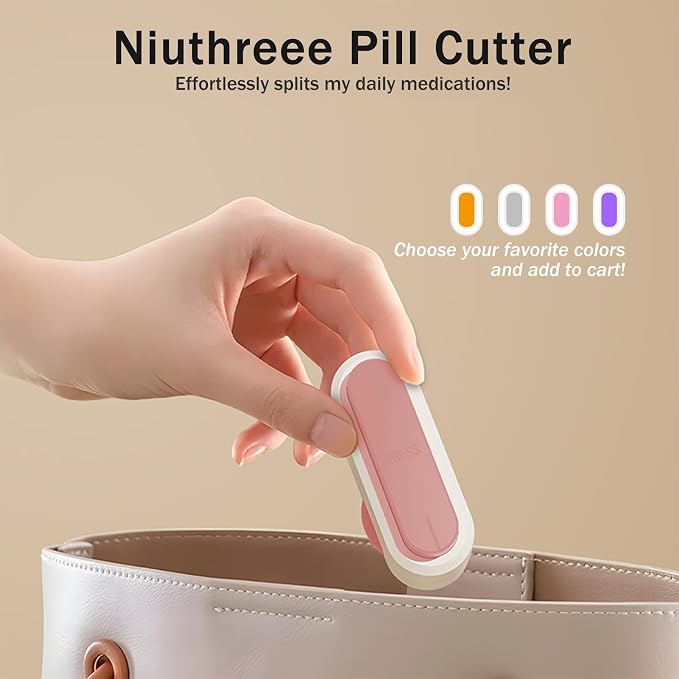 Multiple Pill Cutter - Pill Cutter Splitter for Small Tiny Large Pills Professional | Vertical Press-Down Cutting & Adjustable | Sturdy Blade & Guard | Includes Cleaning Brush (Pink)