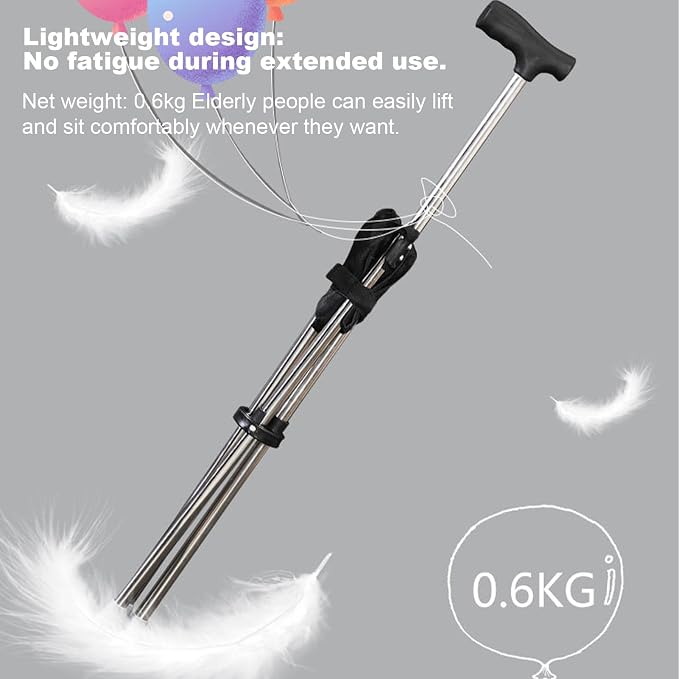 Folding Cane with Seat - Portable Walking Stick, Adjustable Mobility Aid | Lightweight Foldable Crutch Stool with Non-Slip Base, Multifunctional Support Chair for Women, Men, Hiking, Outdoor Travel