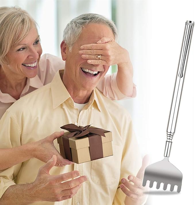 YIMICOO Extendable Back Scratcher for Men 3 Pack Portable Telescopic Metal Back Scratchers/Hand Massager with Pocket Clip for Thanksgiving, Birthday, Christmas Gifts
