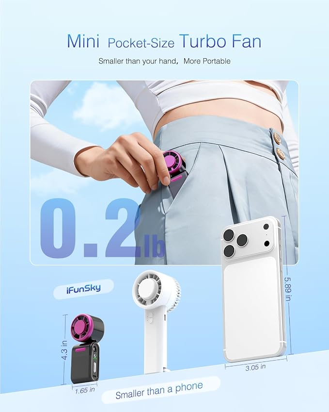 Mini Portable Handheld Turbo Fan – Small but Mighty, Whisper-Quiet, Long-Lasting, 5-Speed High-Velocity Rechargeable Fan, Personal Fan for Outdoor, Travel, Gifts for Women & Men(Black Red)